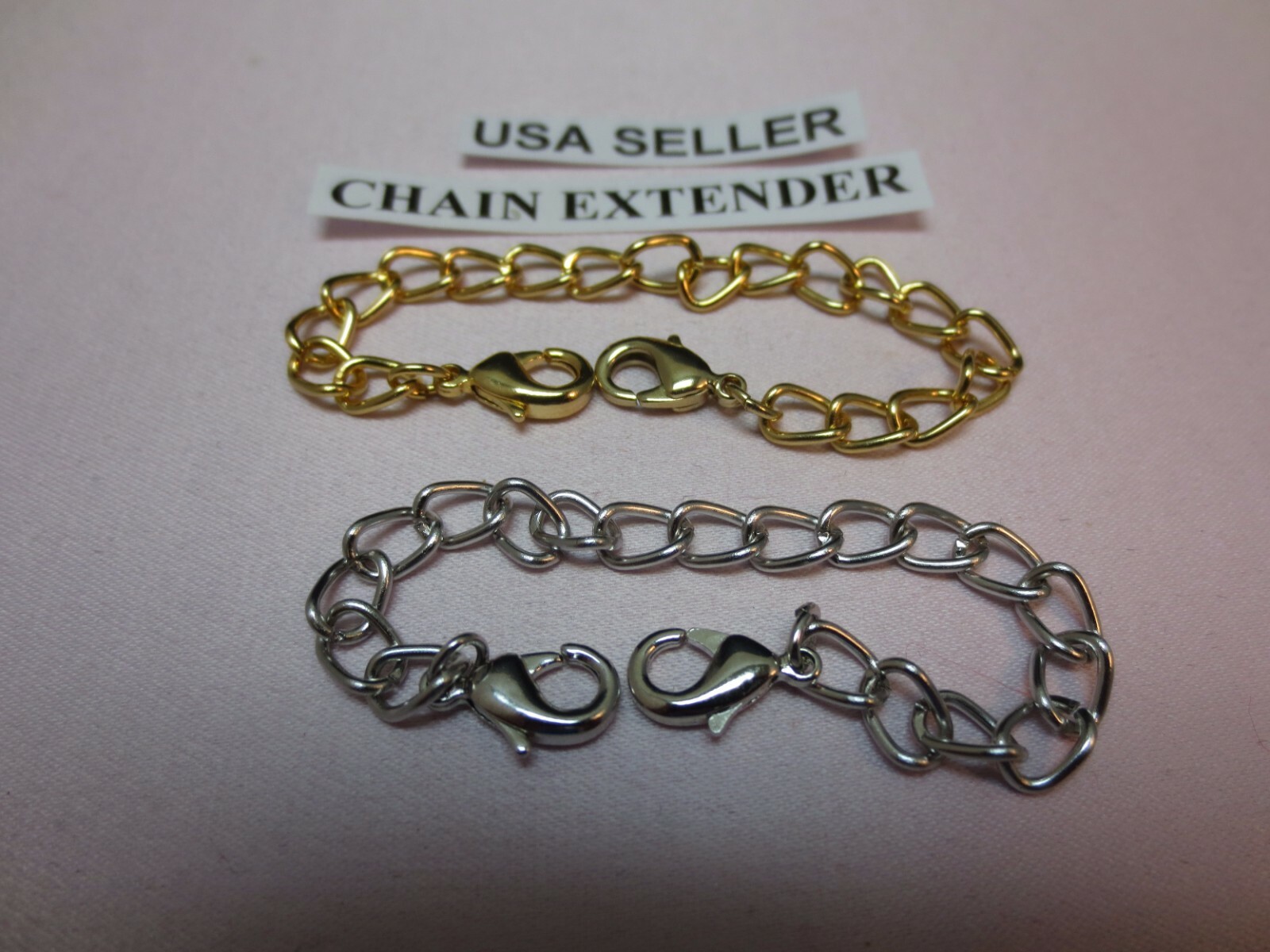 10″ 14 kt GOLD EP &14kt WHITE GOLD EP DOUBLE LOBSTER CLAW NECKLACE EXTENDER