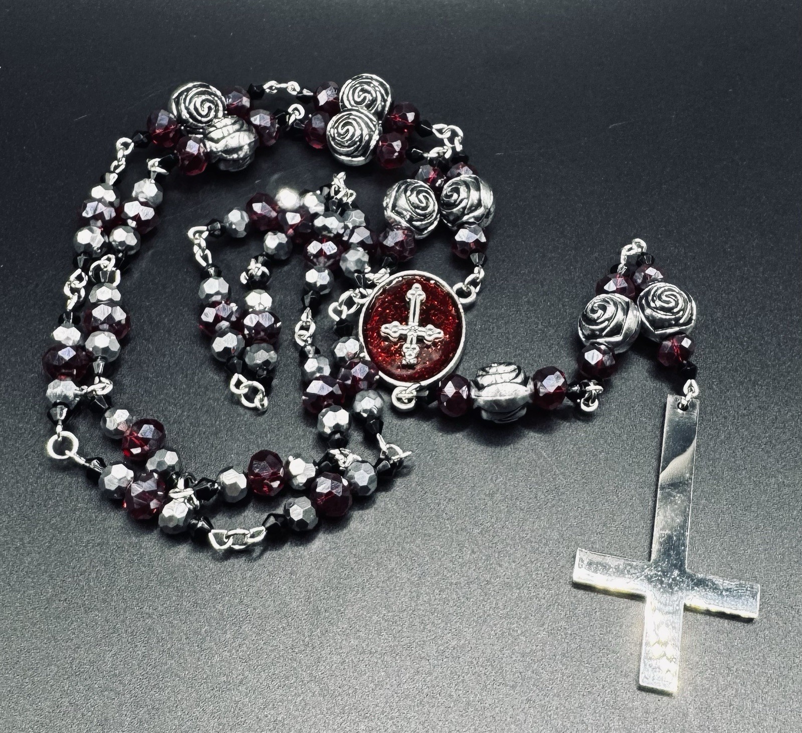 Gothic Rosary ~ Inverted Cross ~ Satanic ~ Stainless Steel