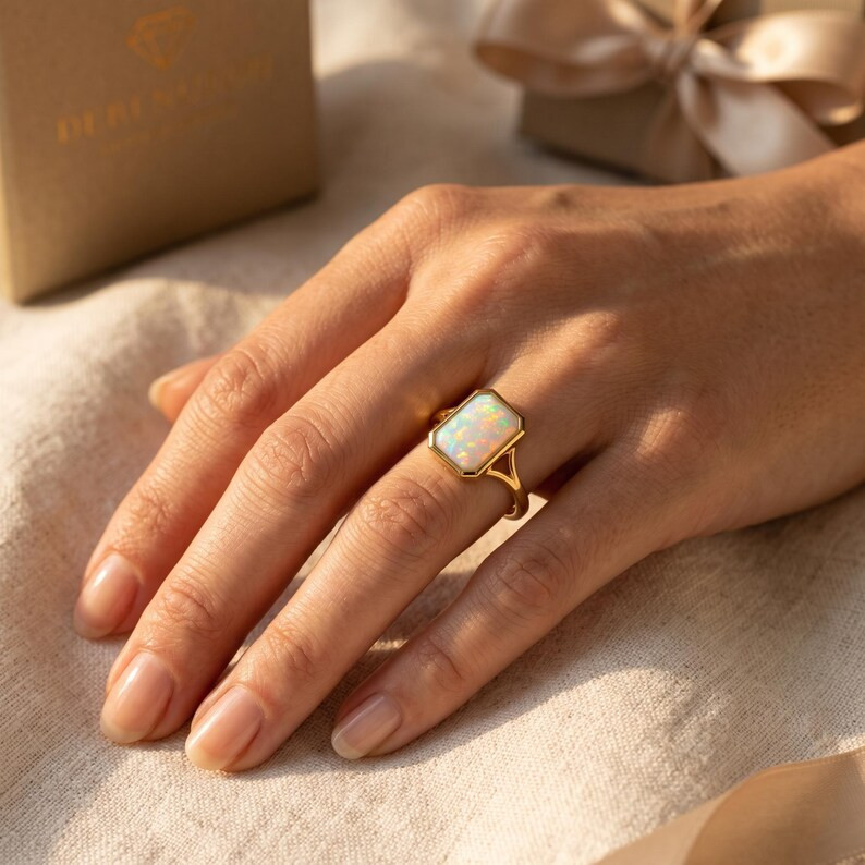 White Opal Ring, Base Metal: Brass Finish: Gold Plated Gift For Her