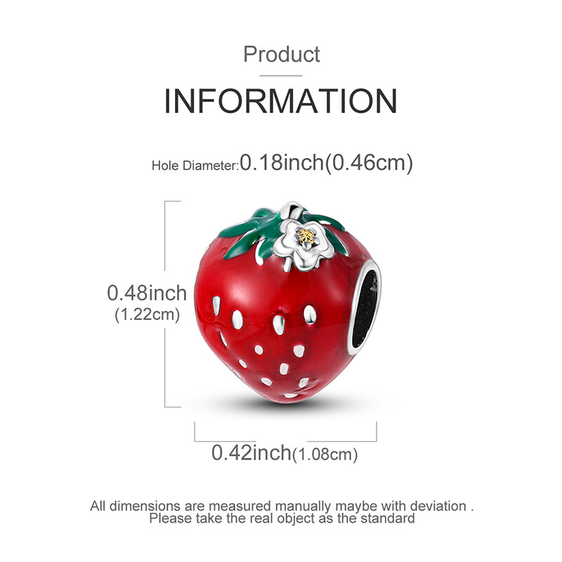MULA Original Red Enamel Strawberry DIY Charm CZ Fit Bracelet 925 Silver Plated