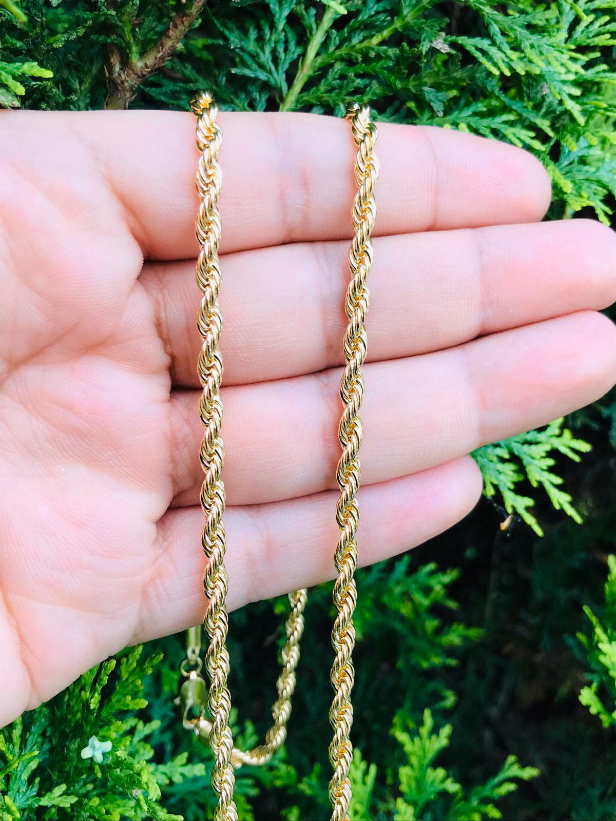 18K Gold Filled Rope Chain Necklace Mens 24 inch Cadena Soga Hombre Oro