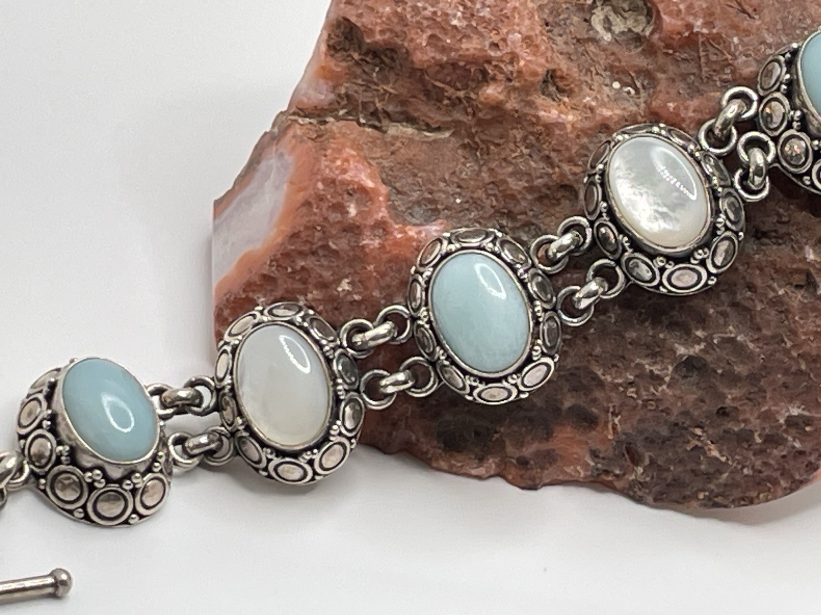 BA Suarti BALI Indonesia Sterling Silver Blue White Stones Link Bracelet 54 Gram