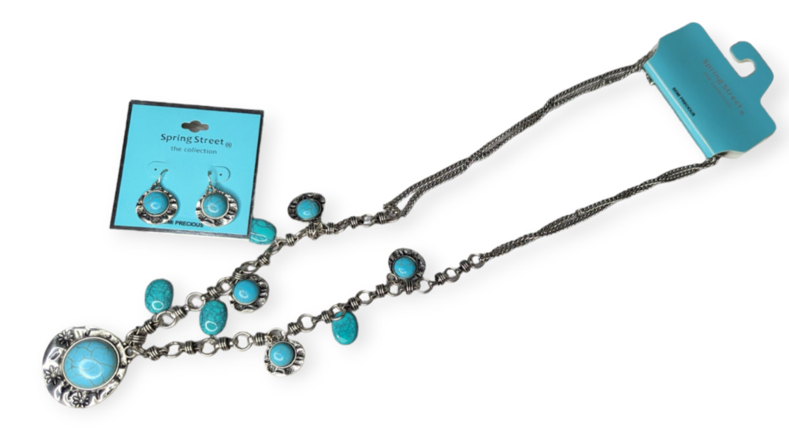 Spring Street The Collection Semi Precious Turquoise Necklace & Earring Set New