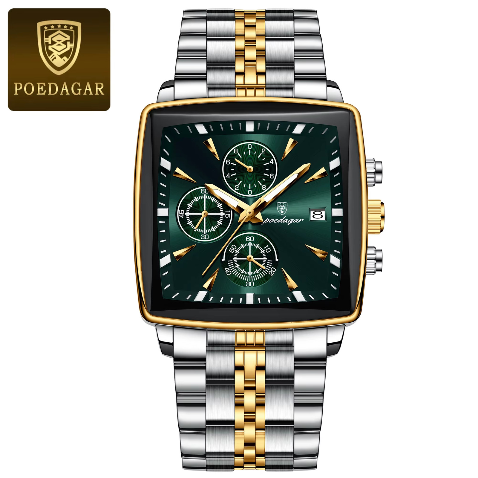 Men Luminous Quartz Watch Waterproof Chronograph Stainless Steel Wristwatch