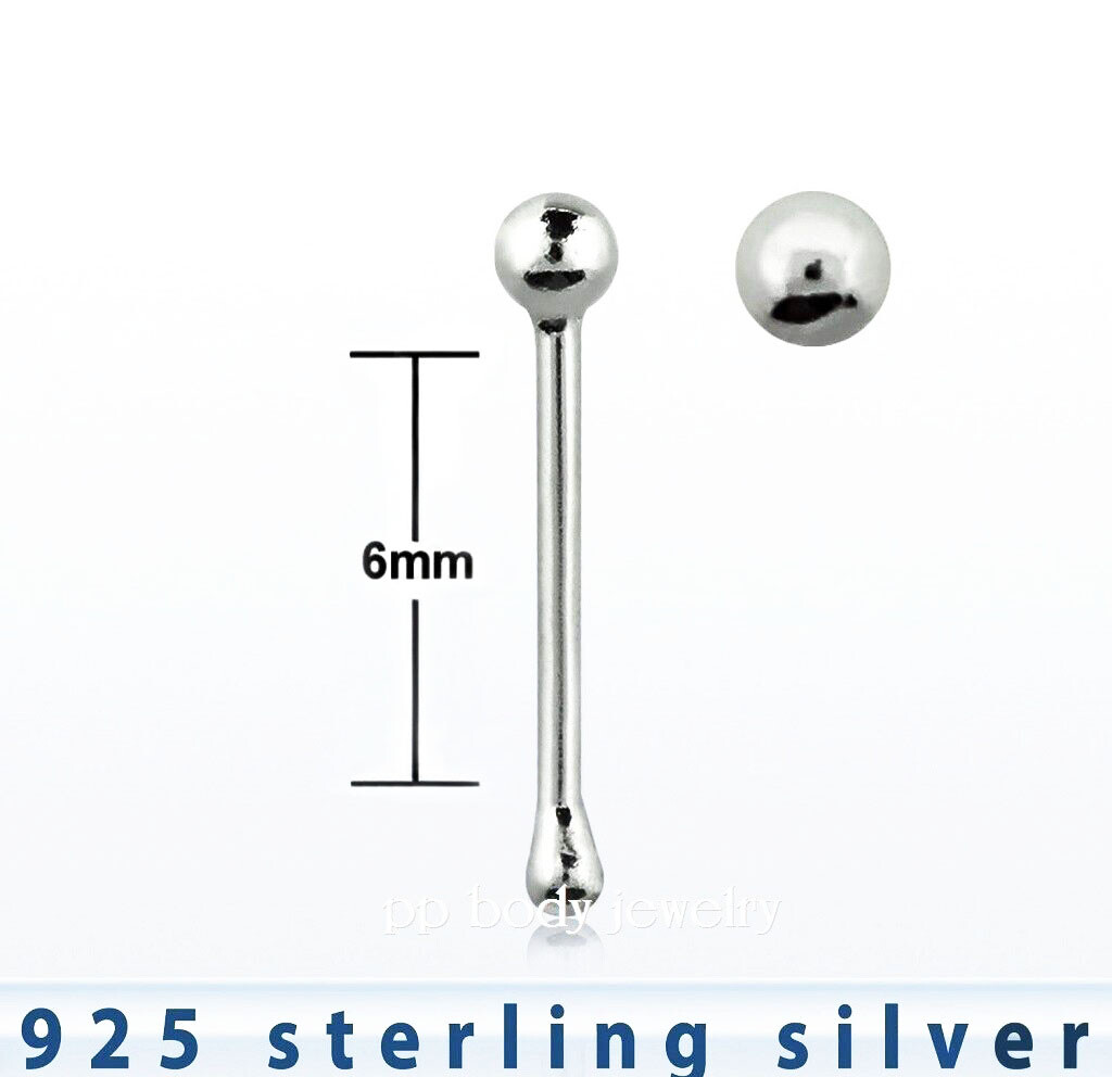 2pcs. 22G .925 Sterling Silver Ball Nose Bone Nose Stud Ring 1mm 1.5mm 2mm Ball