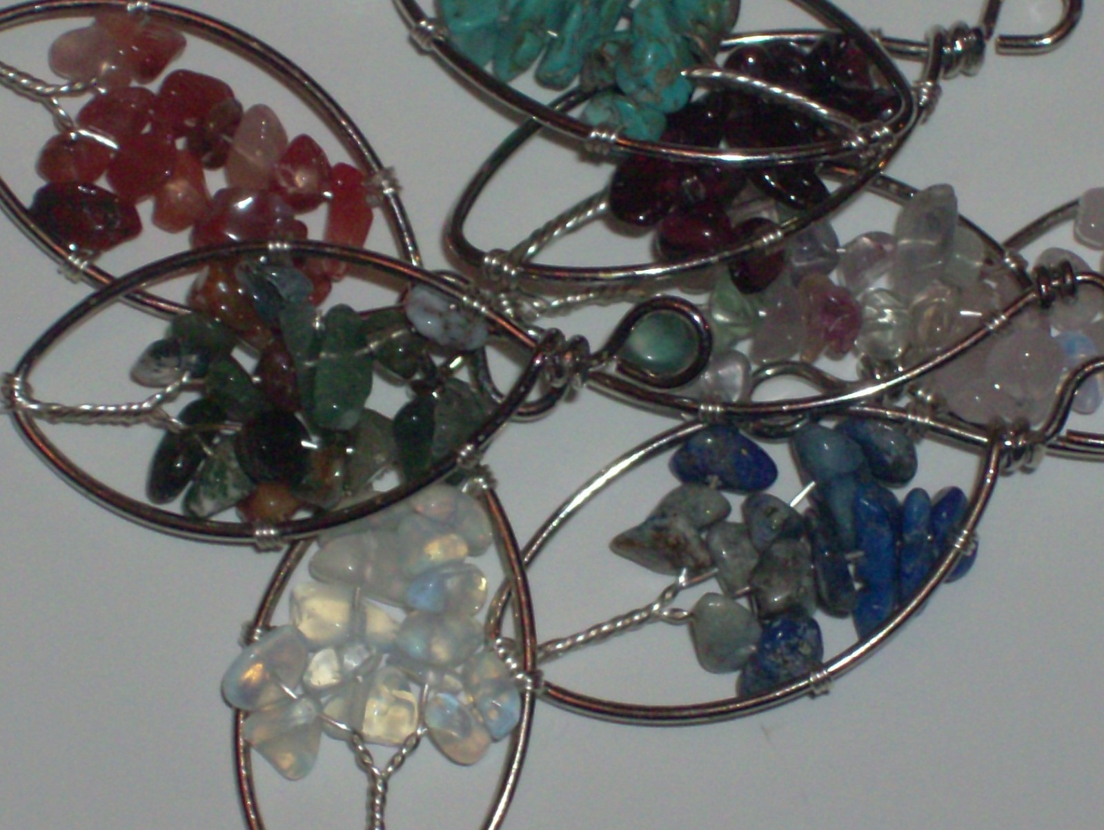 Beautiful 8 Piece Tree of Life Silvertone Natural Stone Beaded Pendant Lot