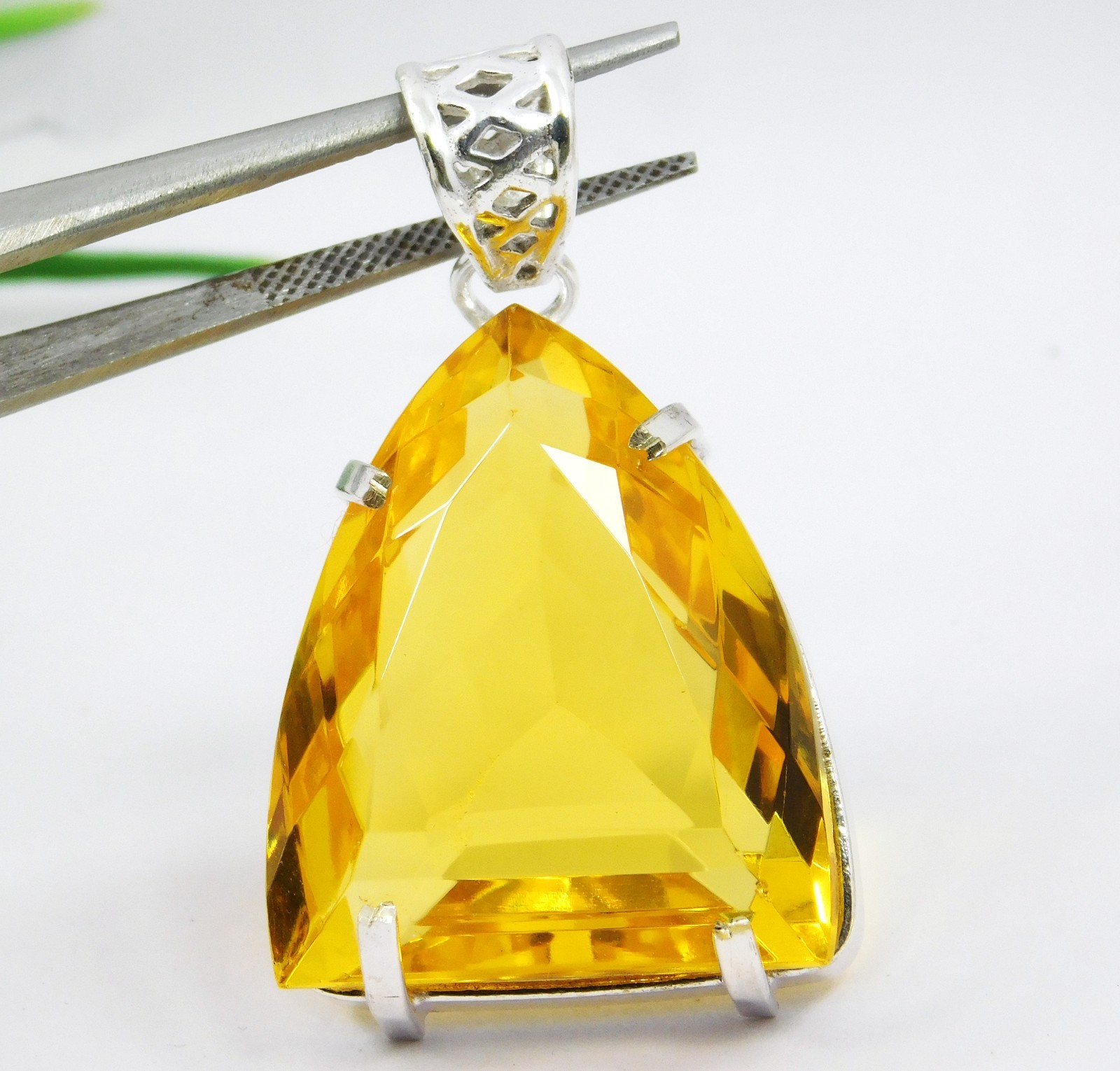 Certified 80.05 Ct Natural Brazilian Yellow Topaz 925 Solid Silver Pendant Gems