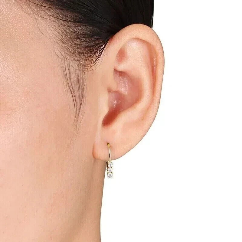 1 Ct Round Cut Real Moissanite Cluster Stud Earrings 14K Yellow Gold Plated