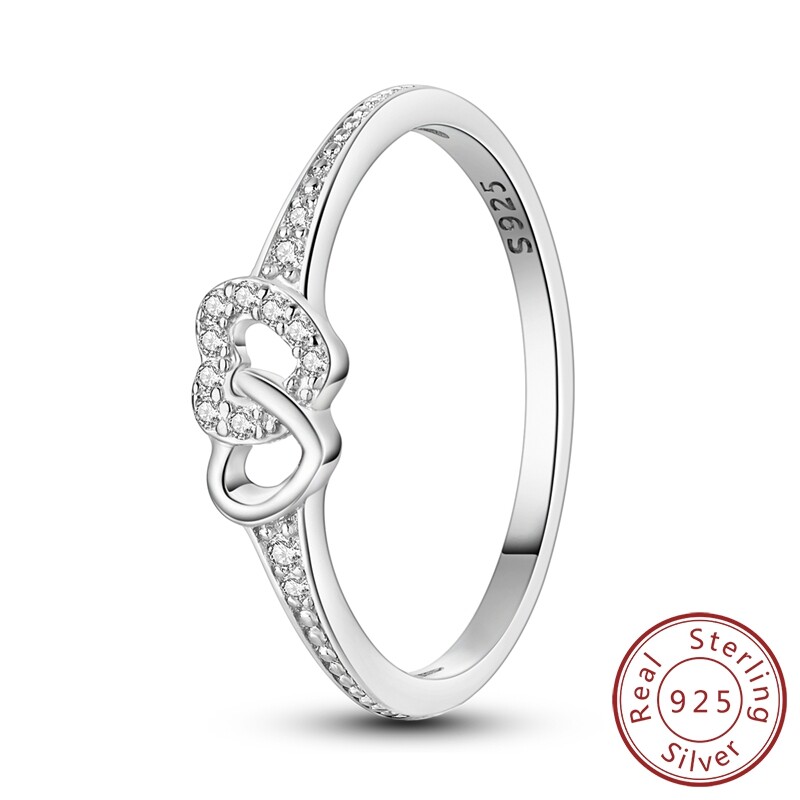 MULA S925 Sterling Silver Finger Ring AAA CZ Entangled Love For Women Jewelry