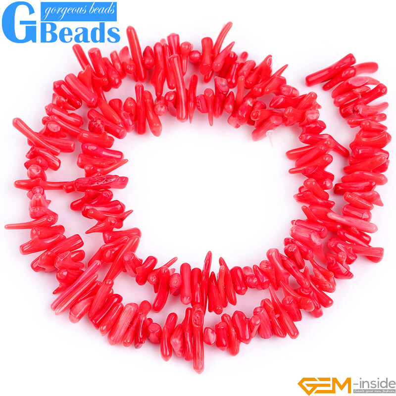 Pink Red White Stick Coral Beads Irregular Spike Gemstone For Jewelry Making 15”