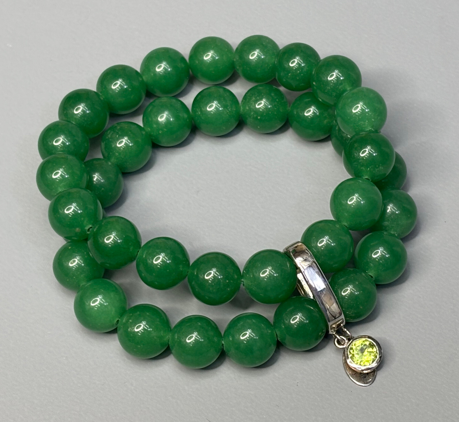 Sterling Silver .925 Aventurine Stone Dual Beaded Stretch Bracelet-Heavy-54g