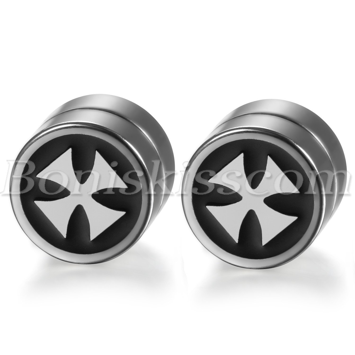 Mens Retro Celtic Cross Pattern No-pierced Clip On Round Magnetic Studs Earrings