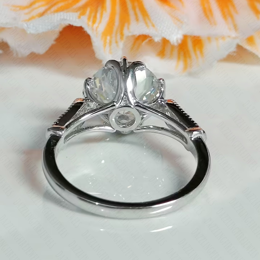 2.56 TCW Round Cut Portuguese Moissanite Engagement Ring 14k White Gold Plated