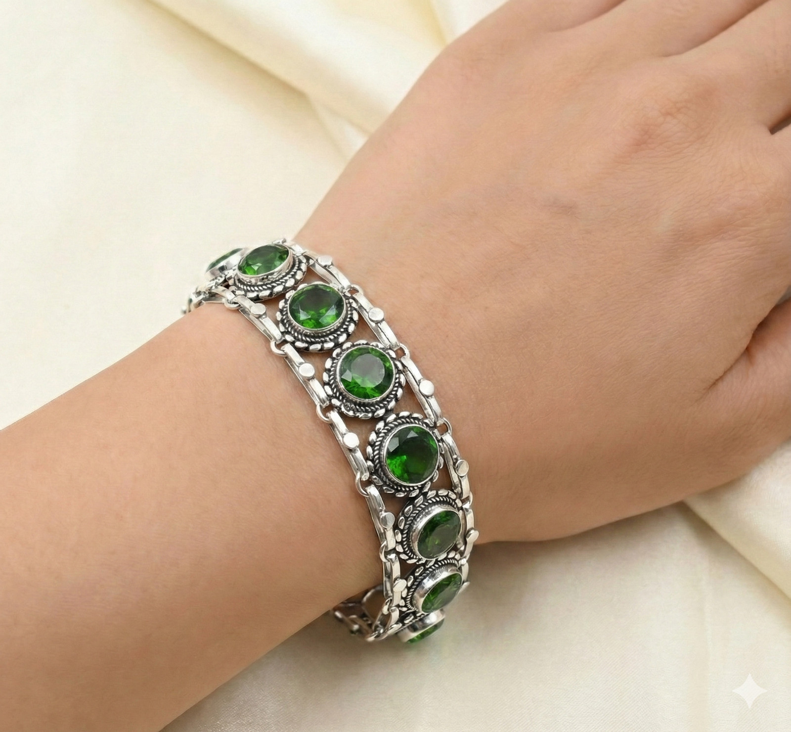 Chrome Diopside Gemstone Handmade 925 Sterling Silver Jewelry Chain Bracelet ADJ