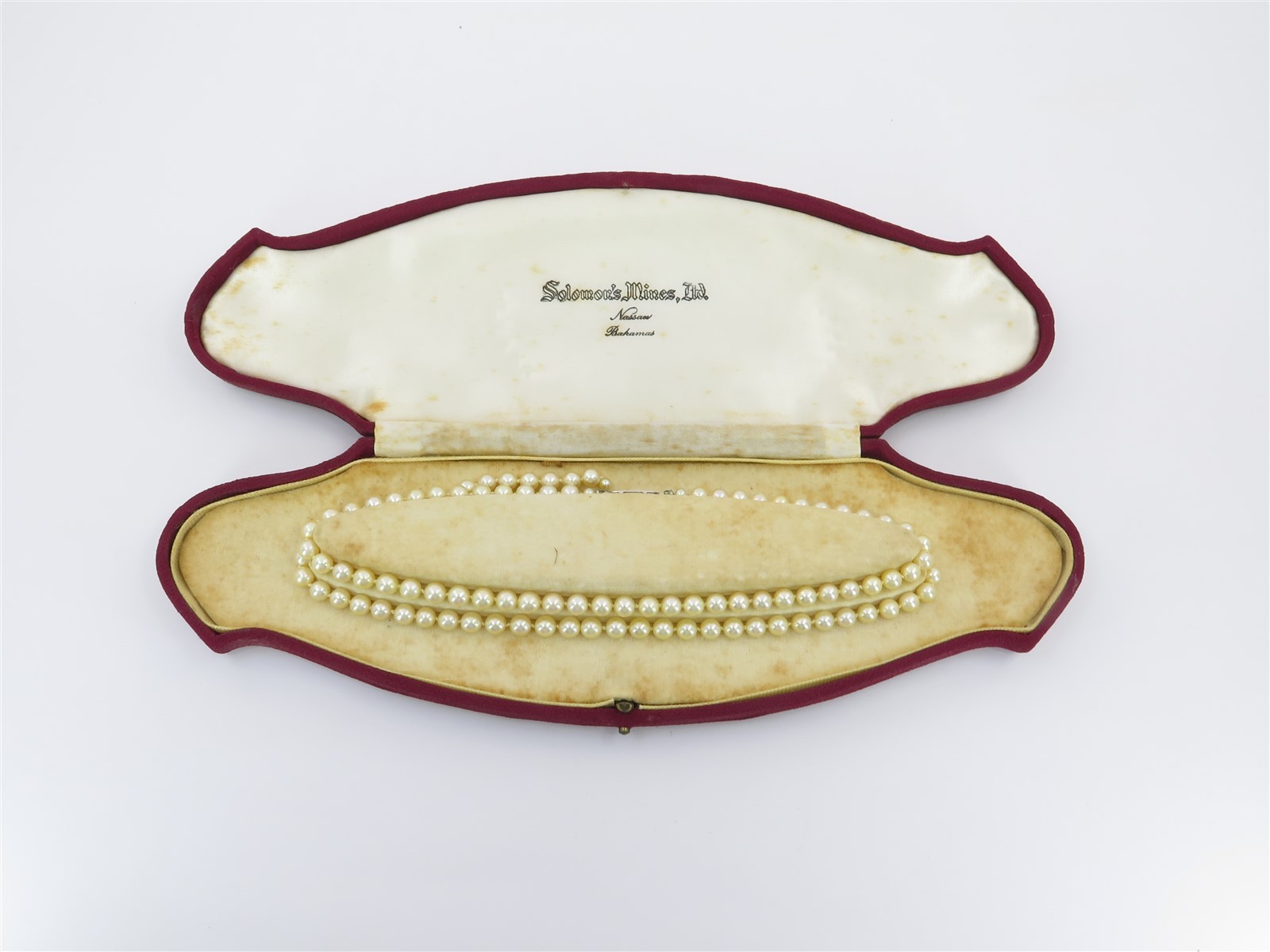 Estate Double Strand Pearl Necklace by Lotus 9k Clasp in Original Box approx 5mm
