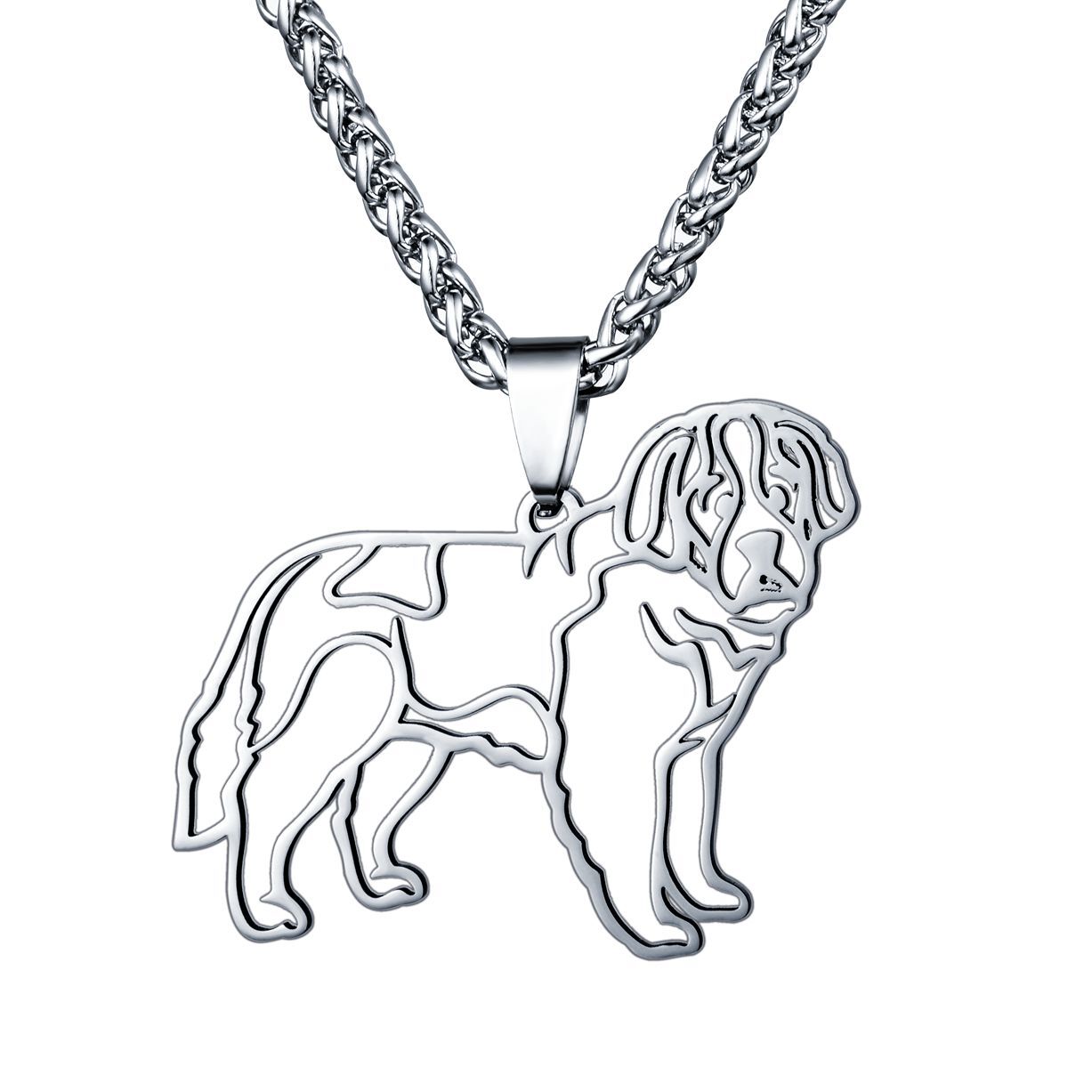 Stainless Steel Saint Bernard Dog Bernhardshund Alpine Mastiff Pendant Necklace