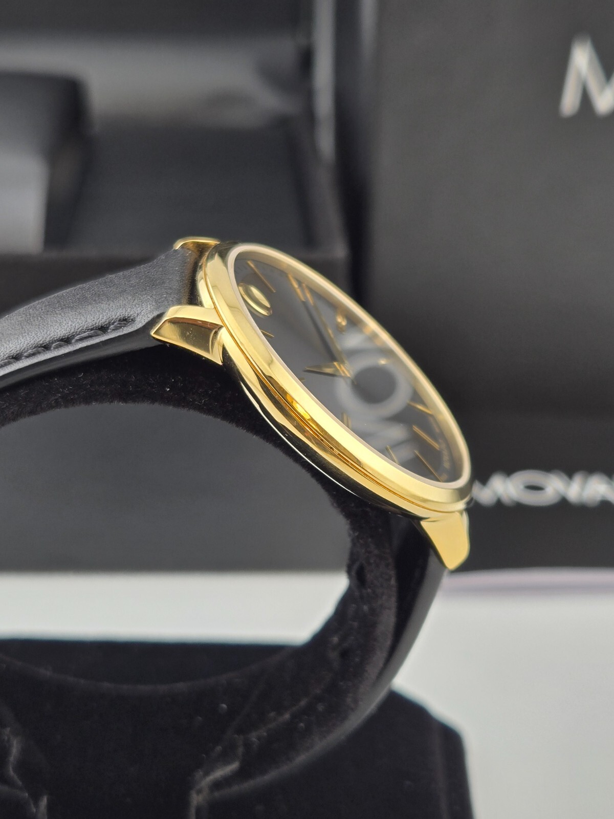 Movado Women’s Ultra Slim Black Dial Gold Tone Case Watch – 0607091 ($795 MSRP)