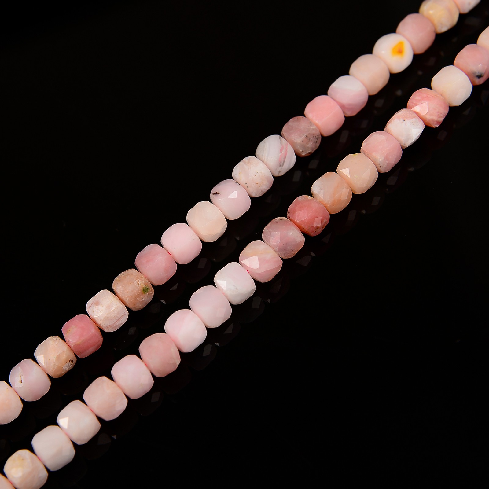 Natural Pink Opal Faceted Cube Beads Size 5-6mm 15.5” Strand