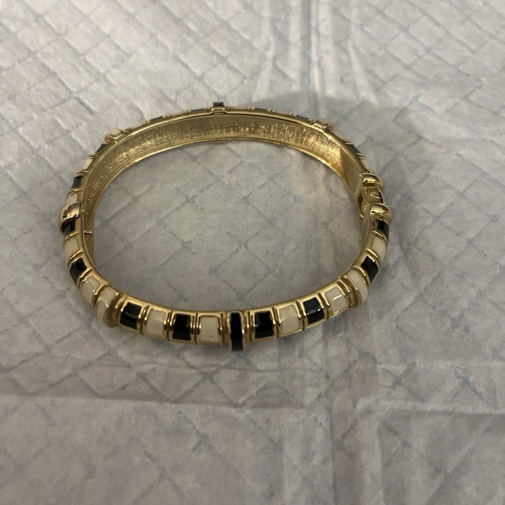 Gold Bangle With Black And Beige Square Stones