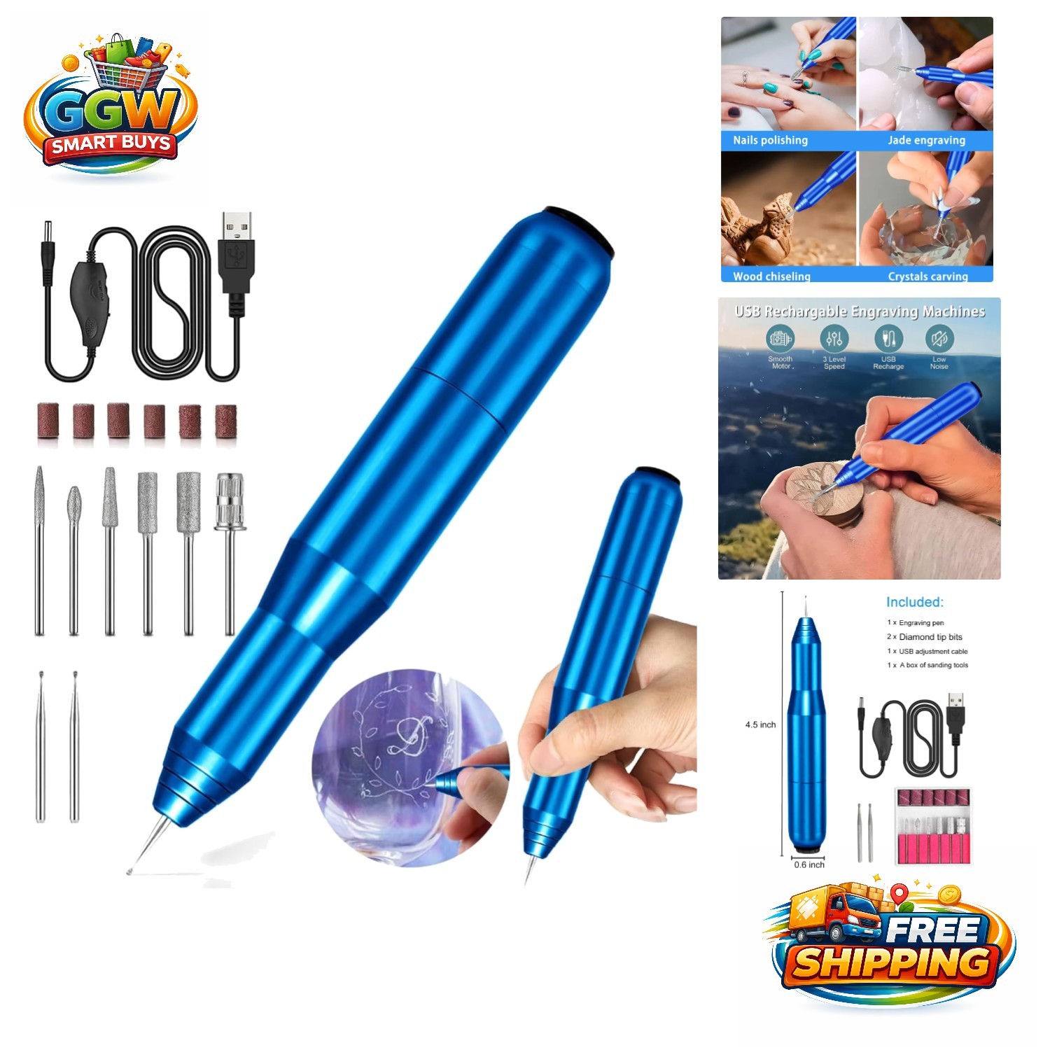 Electric Engraving Pen with Multiple Bits – USB Rechargeable for All Materials