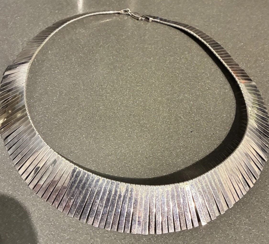 VINTAGE 925 STERLING SILVER CLEOPATRA FRINGE COLLAR NECKLACE ITALY 16” 40g