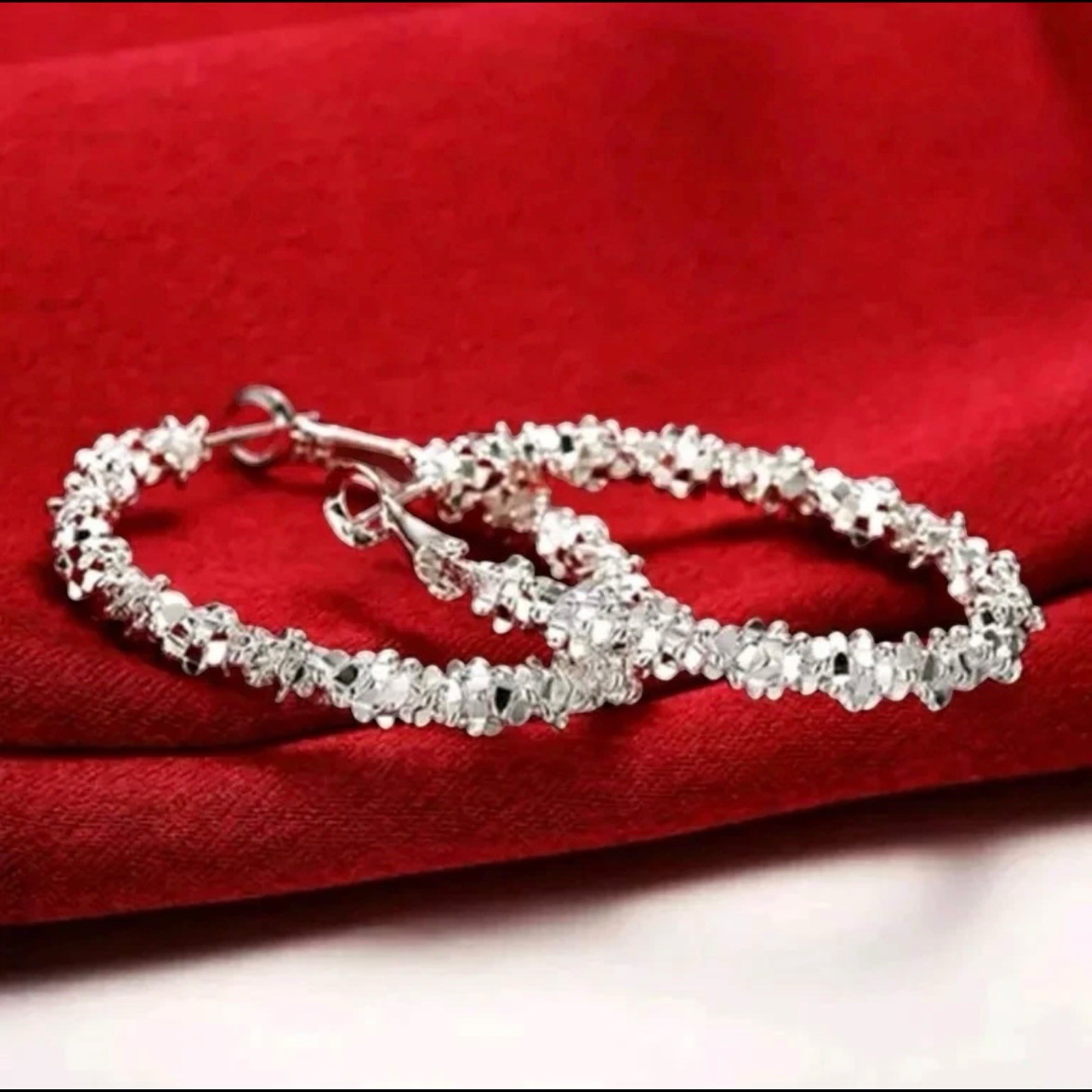 925 Sterling Silver Women Elegant U-Shaped Medium Size Hoop Earrings A23
