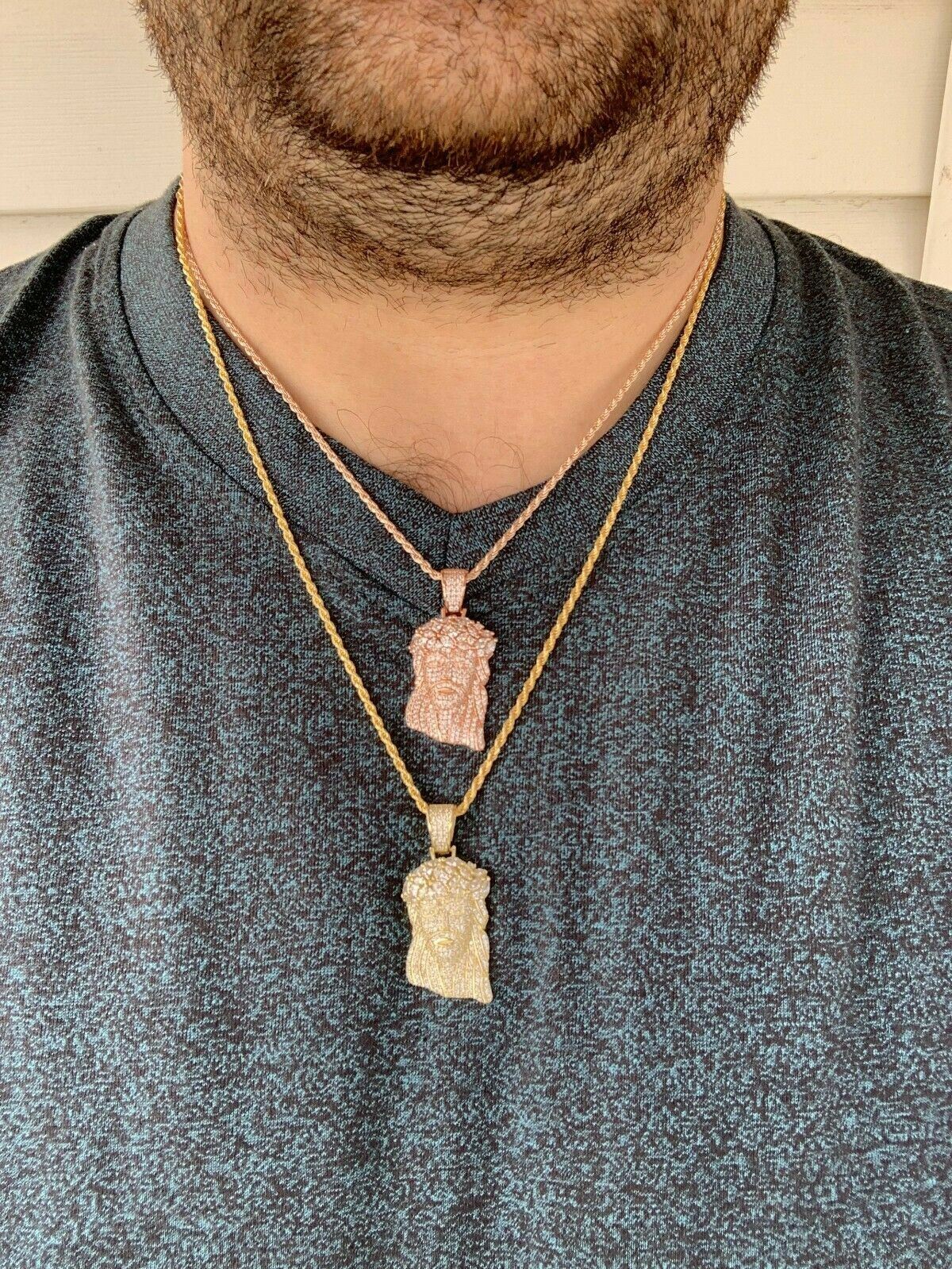 Men’s Solid 925 Silver Jesus Piece Simulated Diamond Yellow and Rose Gold Plated