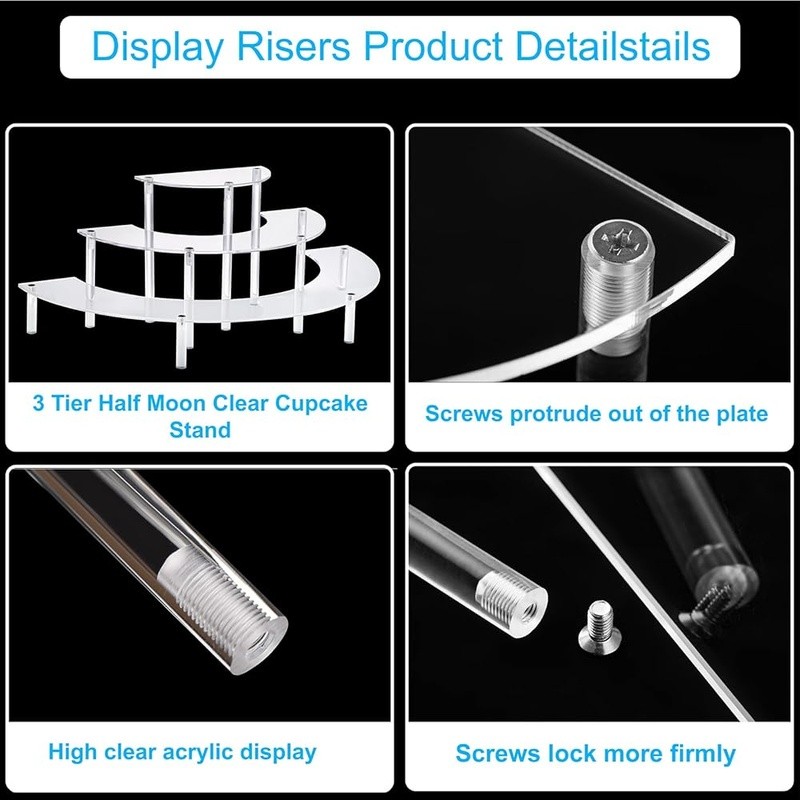 Acrylic Display Risers 3-Tier Organizer Stand Storage Easy Assembly Solution New