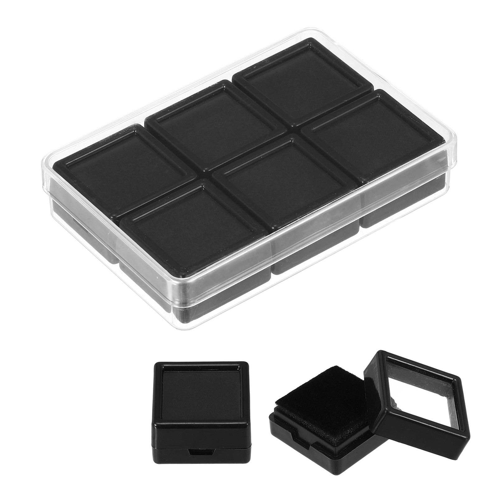 3.9×2.6×0.7 Inch Gemstone Display Box 6 Pcs Square Containers, Black