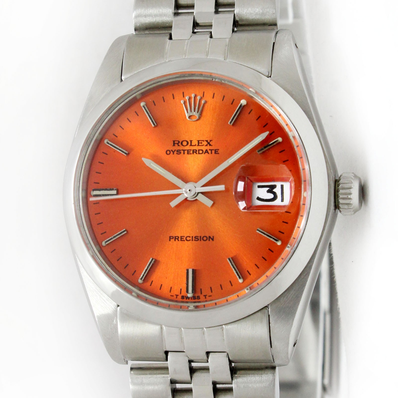 Vintage Rolex Oysterdate Precision Orange Dial 34mm Men Steel Watch Ref 6694