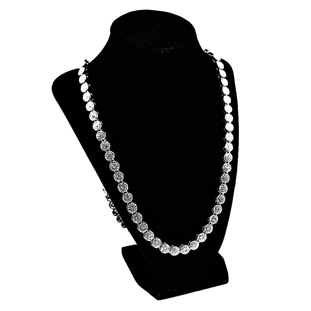 Men’s Flower Cluster Chain Simulated CZ Iced Flooded Out One Row Silver Tone 36″