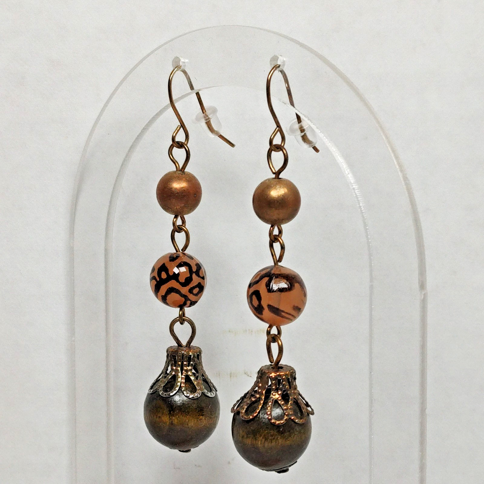 VTG Style Bronze Tone Metal Earth Tone Beaded Dangle Drop Hook Fashion Earrings