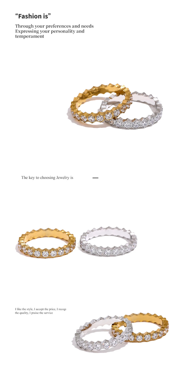 Stainless Steel CZ Ring Women Thin Geometric Tension Mount Classic Jewelry