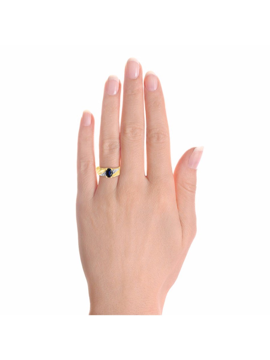 Rylos Yellow-Gold -Plated – Silver Ring Sapphire & Diamond 7X5MM September