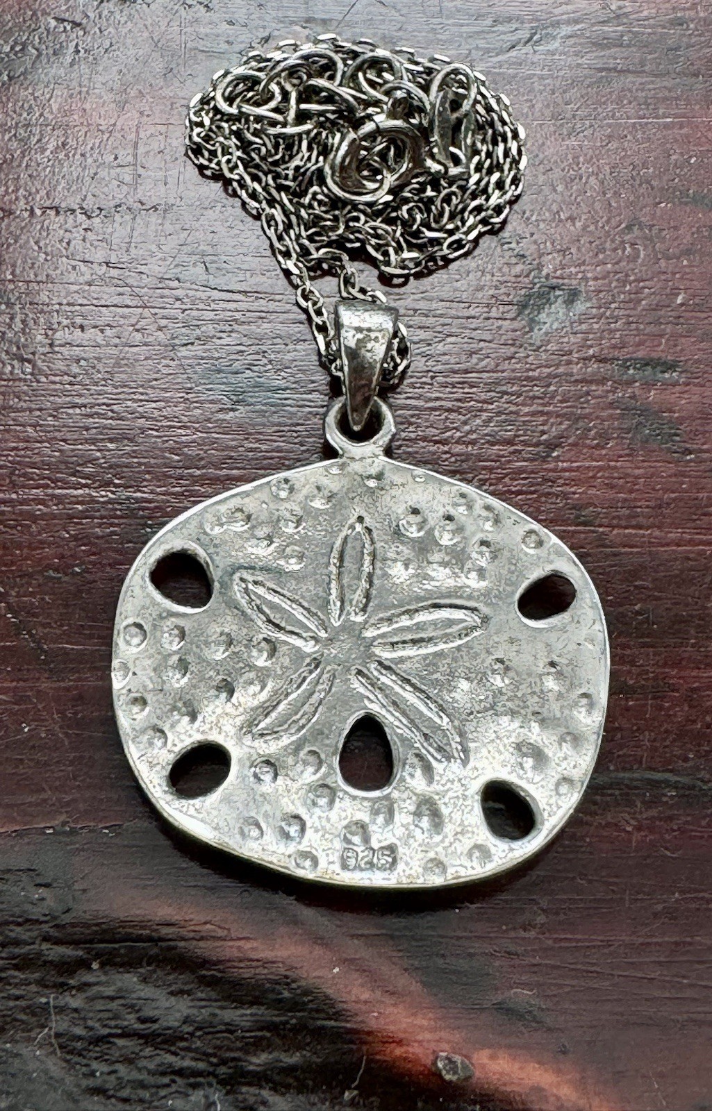 Vtg Sand Dollar Shell Necklace & Pendant Sterling Silver 16” Chain