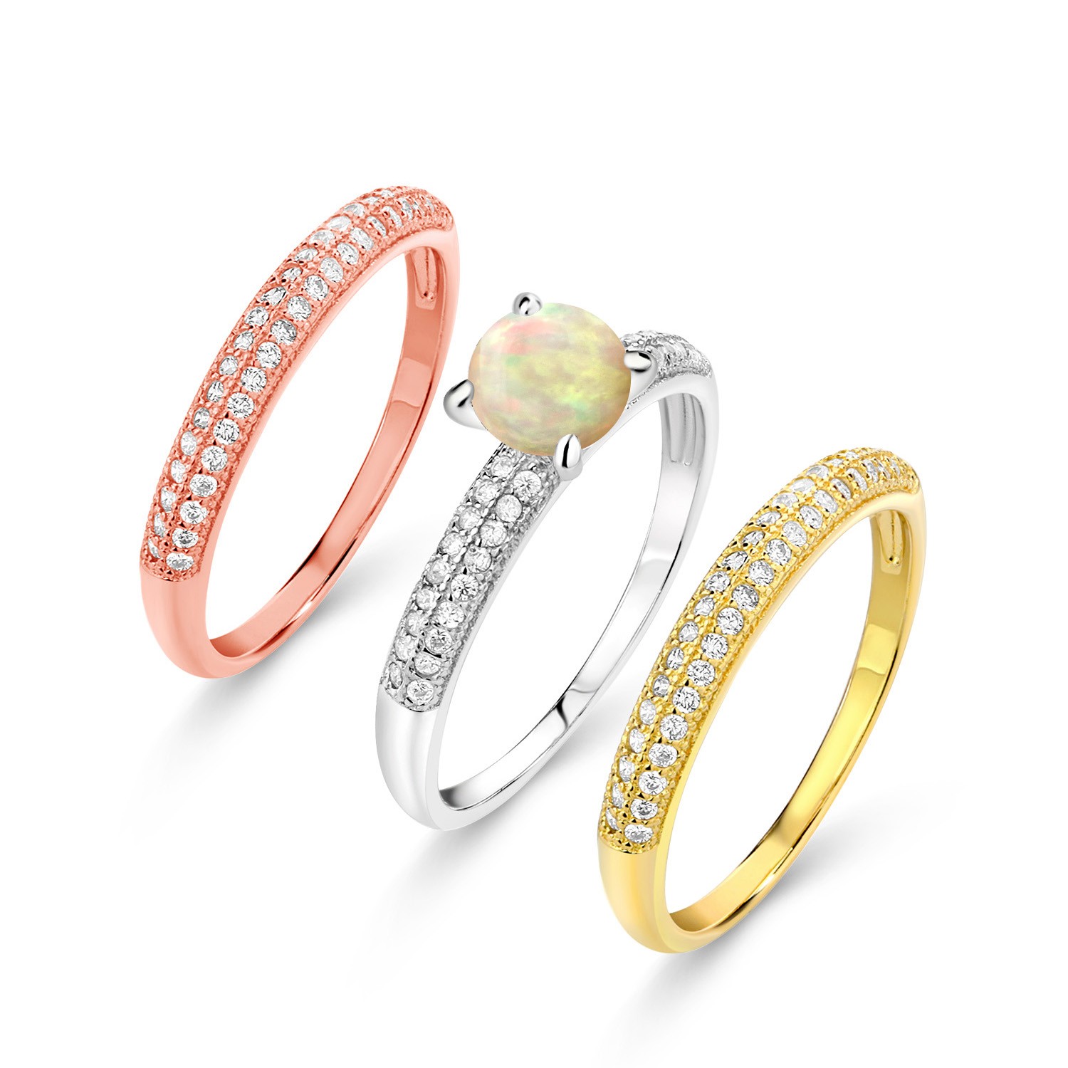 2.00 Ct White Ethiopian Opal 925 Sterling Silver Set of 3 Stacking Ring
