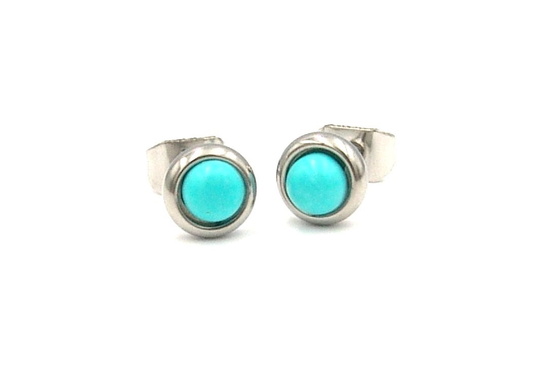 Turquoise Stud Earrings Semi Precious Surgical Steel Hypoallergenic Small