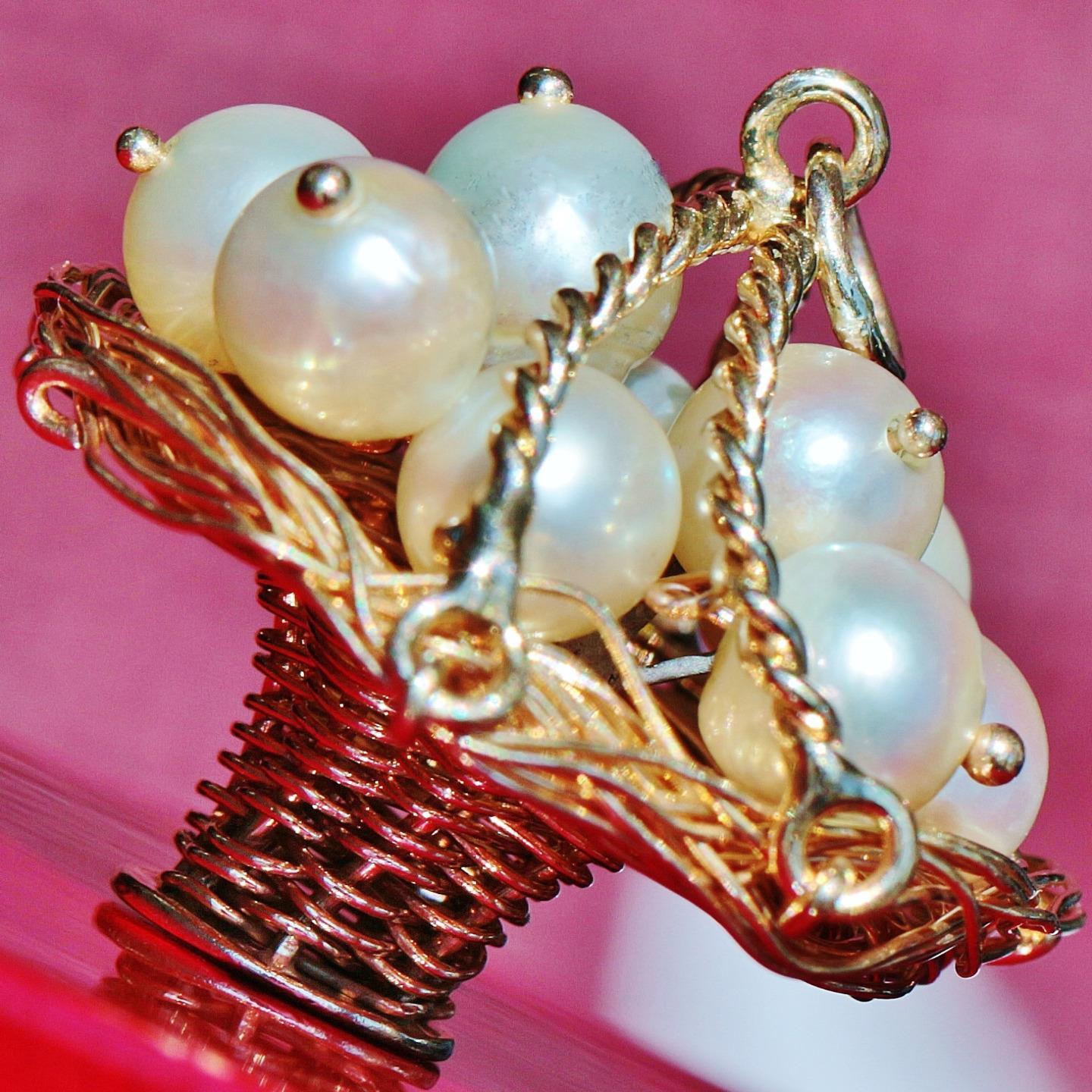 13k yellow gold pendant 5.8mm-6mm cultured pearl basket 1920’s handmade 9.05gr