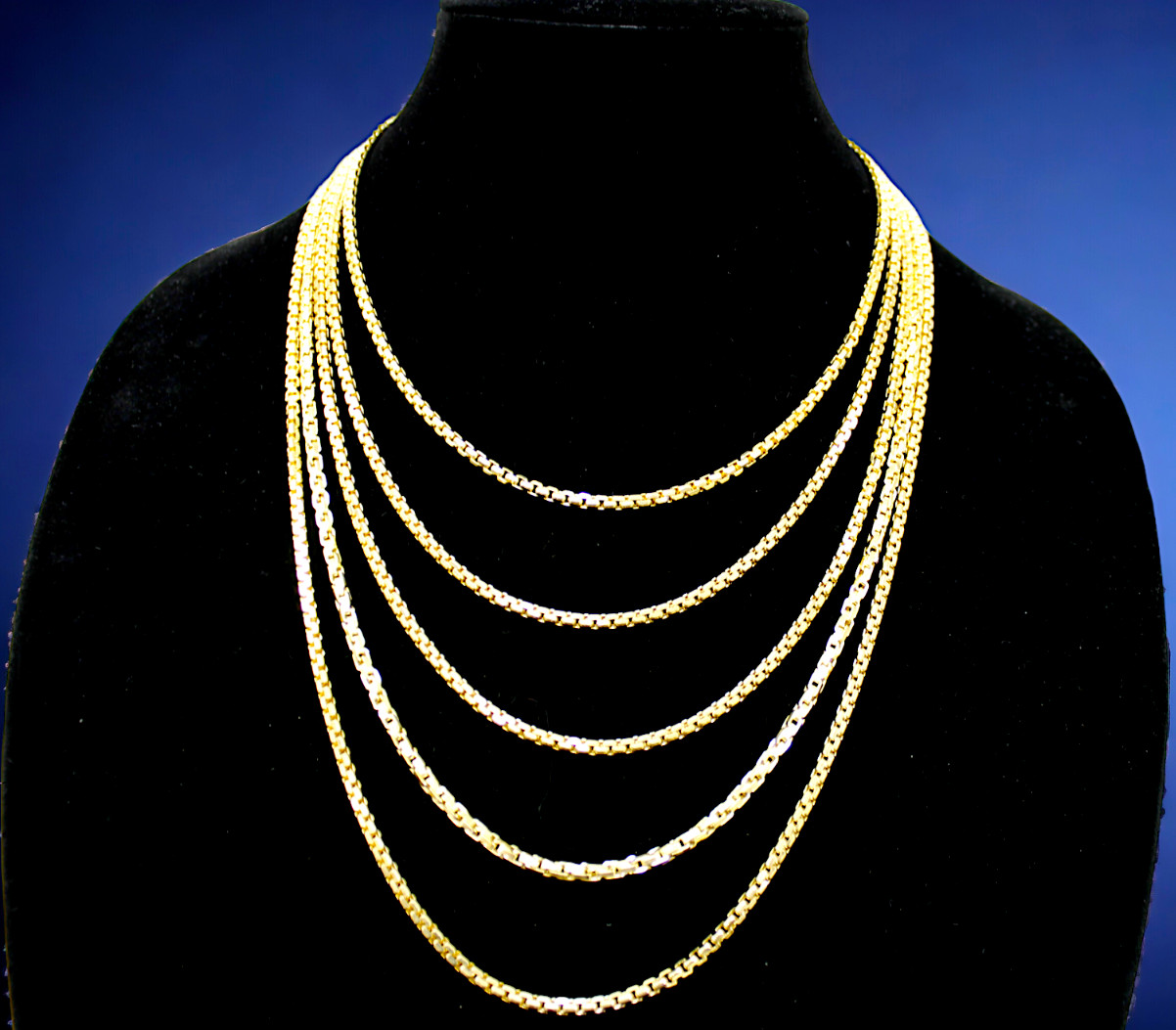 14K Yellow Gold 1.5mm-5mm Venetian Round Box Chain Necklace Real Gold 16″-30″