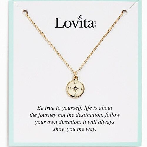 New Lovita Never Lost Gold Compass Charm Necklace Inspirational Gift NIB!