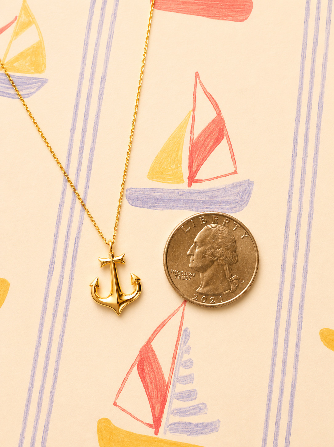 Real 14K Yellow Gold Anchor Pendant Necklace 18in Nautical Ocean Charm Gift