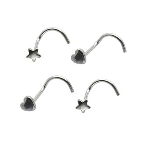 1x 18g 6.5mm Stainless Steel 3d Silver Heart Logo Nose Screw Ring Stud Piercing
