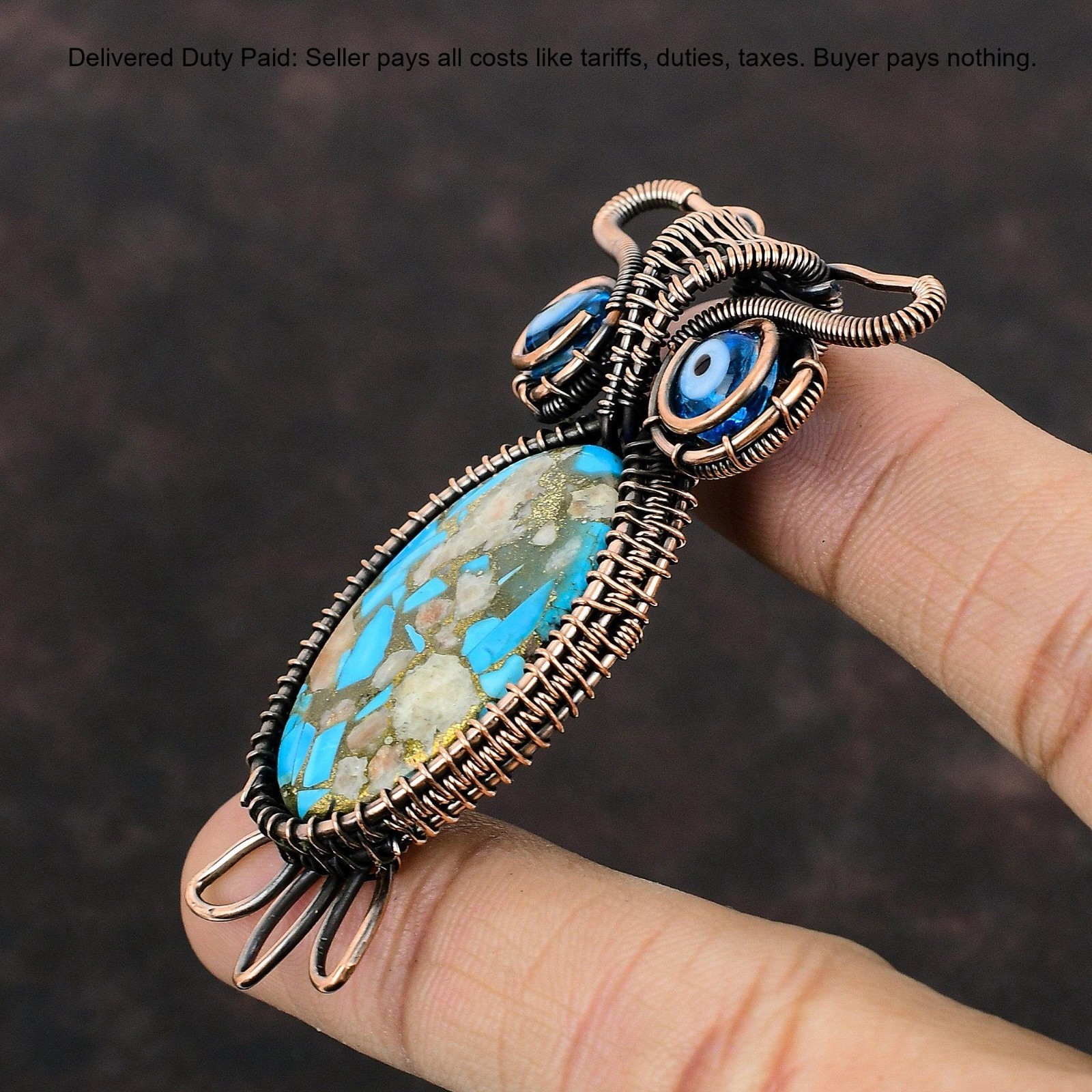Pink Opal Copper Turquoise Stone Blue Color Evil Eye December New Pendant Copper