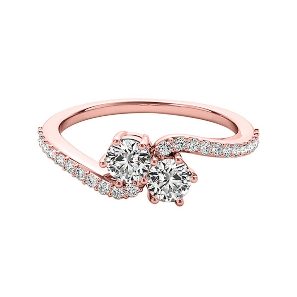 Two Stone Forever Engagement Ring 1 Ct Diamond Bridal Wedding 14k Rose Gold Over