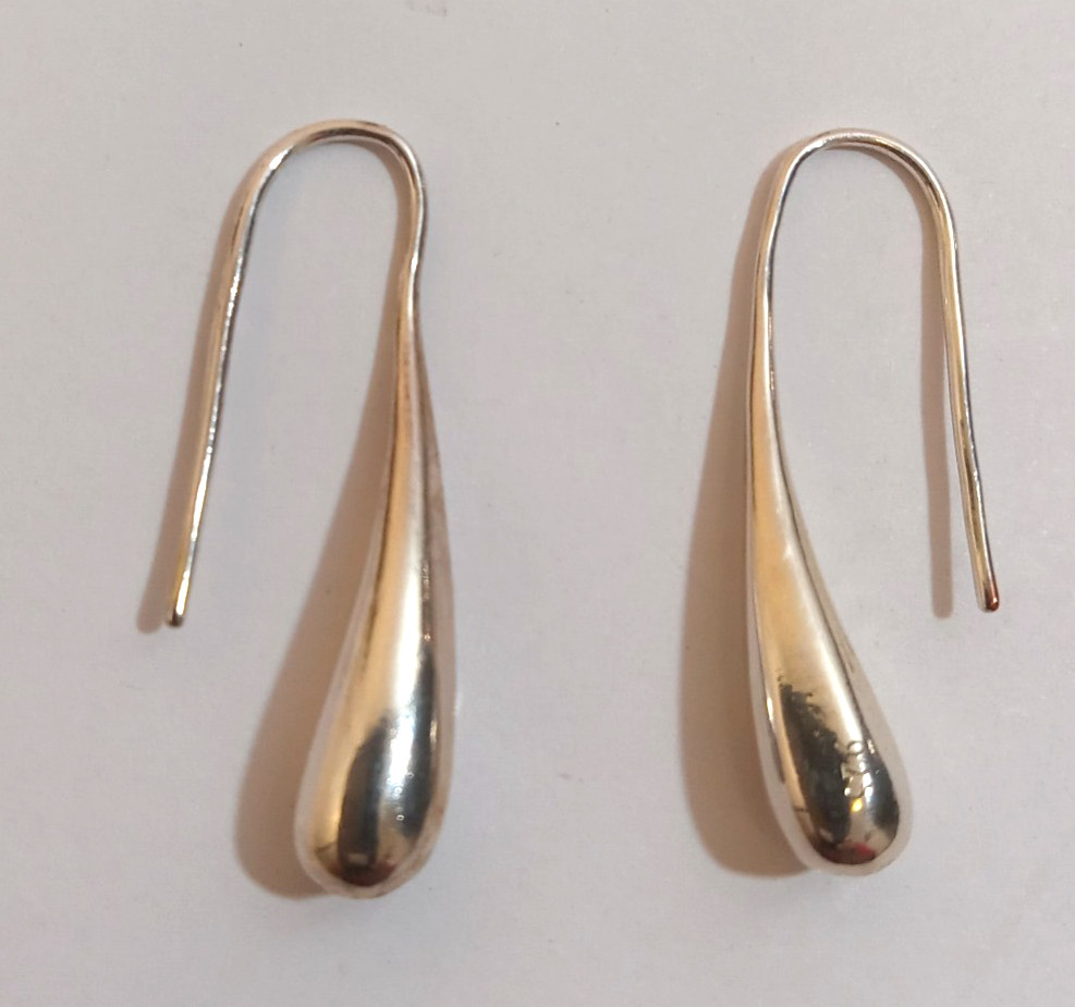 Sterling Silver 925 Puffy Teardrop Earrings 1″ Drop Makers Marked Modernist