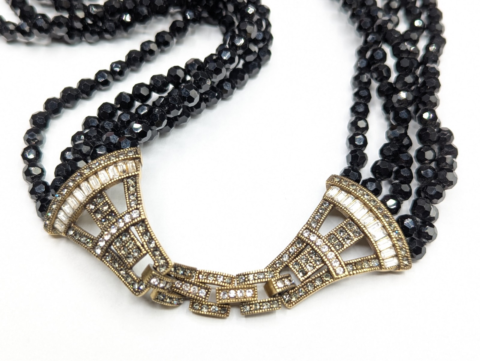 HEIDI DAUS Deco Master Clasp Beaded Black Glass Crystal Rhinestone NECKLACE ONLY