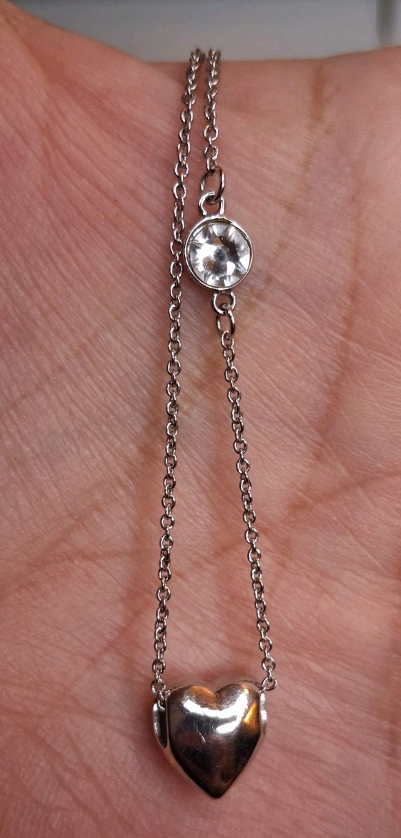 Alexa’s Angels Silver Tone Heart Slier Pendant With Cz Station 18 to 20″