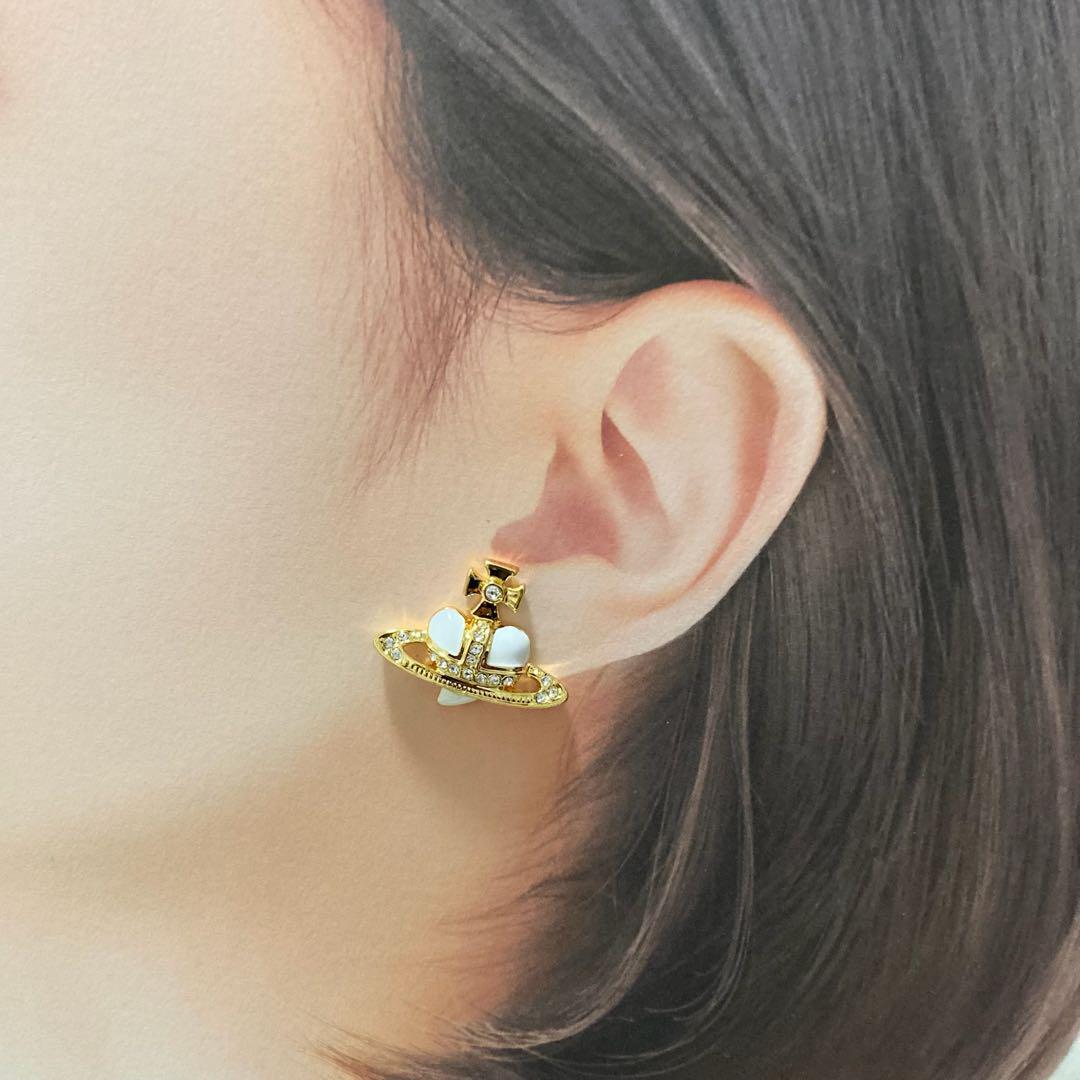 Vivienne Westwood Earrings Pierce Diamante Heart Gold White 2.5 cm w/drawstring