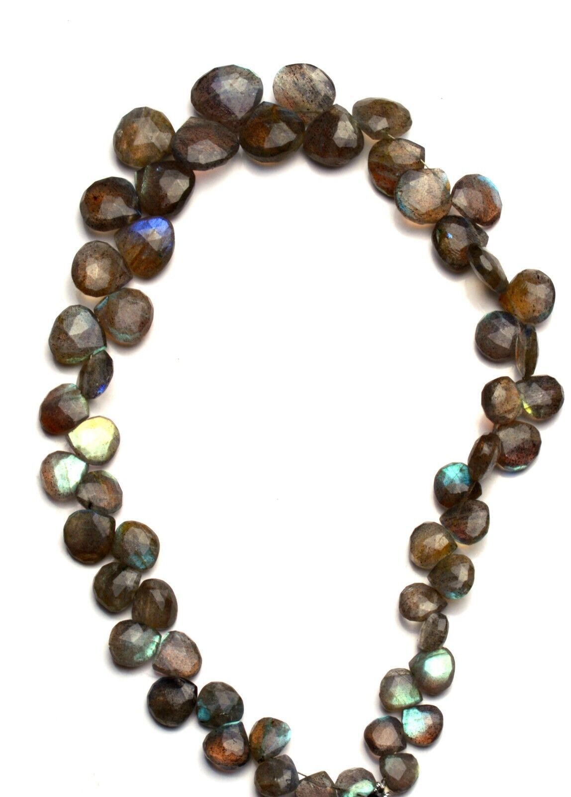 Natural Gem Blue Flash Labradorite 7 to 13MM Faceted Heart Shape Briolettes 12″