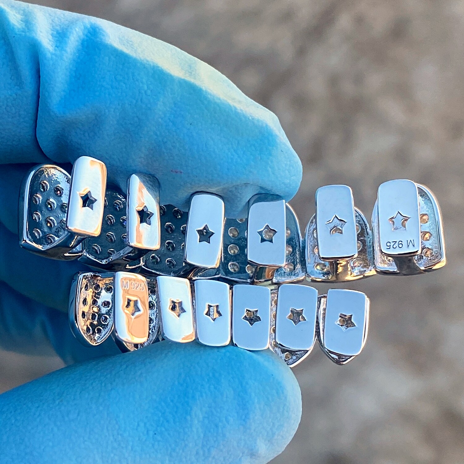 Real 925 Sterling Silver Teeth Grillz Moissanite Micro Pave Iced Flooded Out